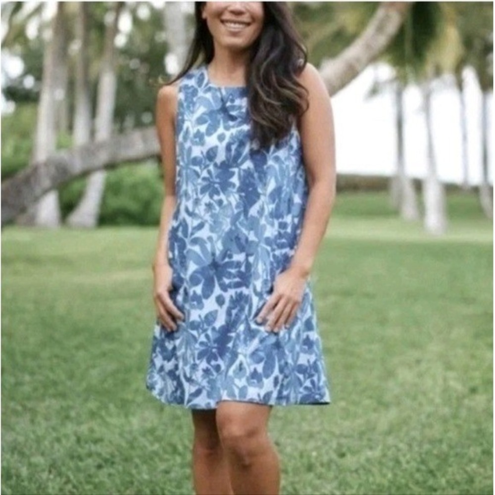 RipSkirt Hawaii Dress Womens Large Blue Floral Pockets Tropical Beachy Vacation - Picture 2 of 12